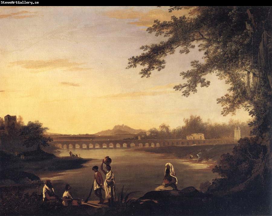 unknow artist A View of Marmalong Bridge with a Sepoy and Natives in the Foreground